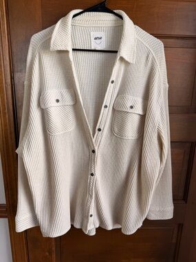 Aerie LumberJane Waffle Button Down Shirt in Ivory